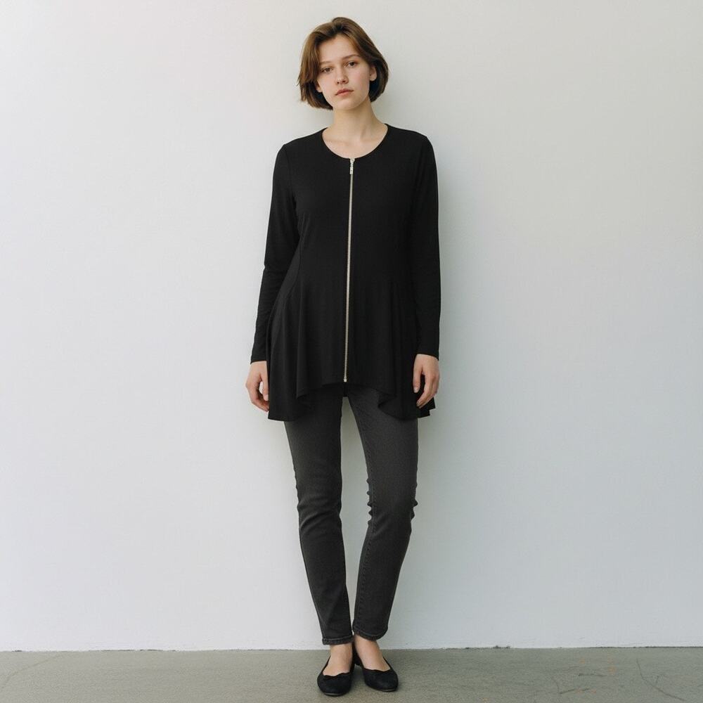 Joseph Ribkoff Womens Size 14 Jacket Tunic Black Full Zip Art‎ Wear Lagenlook